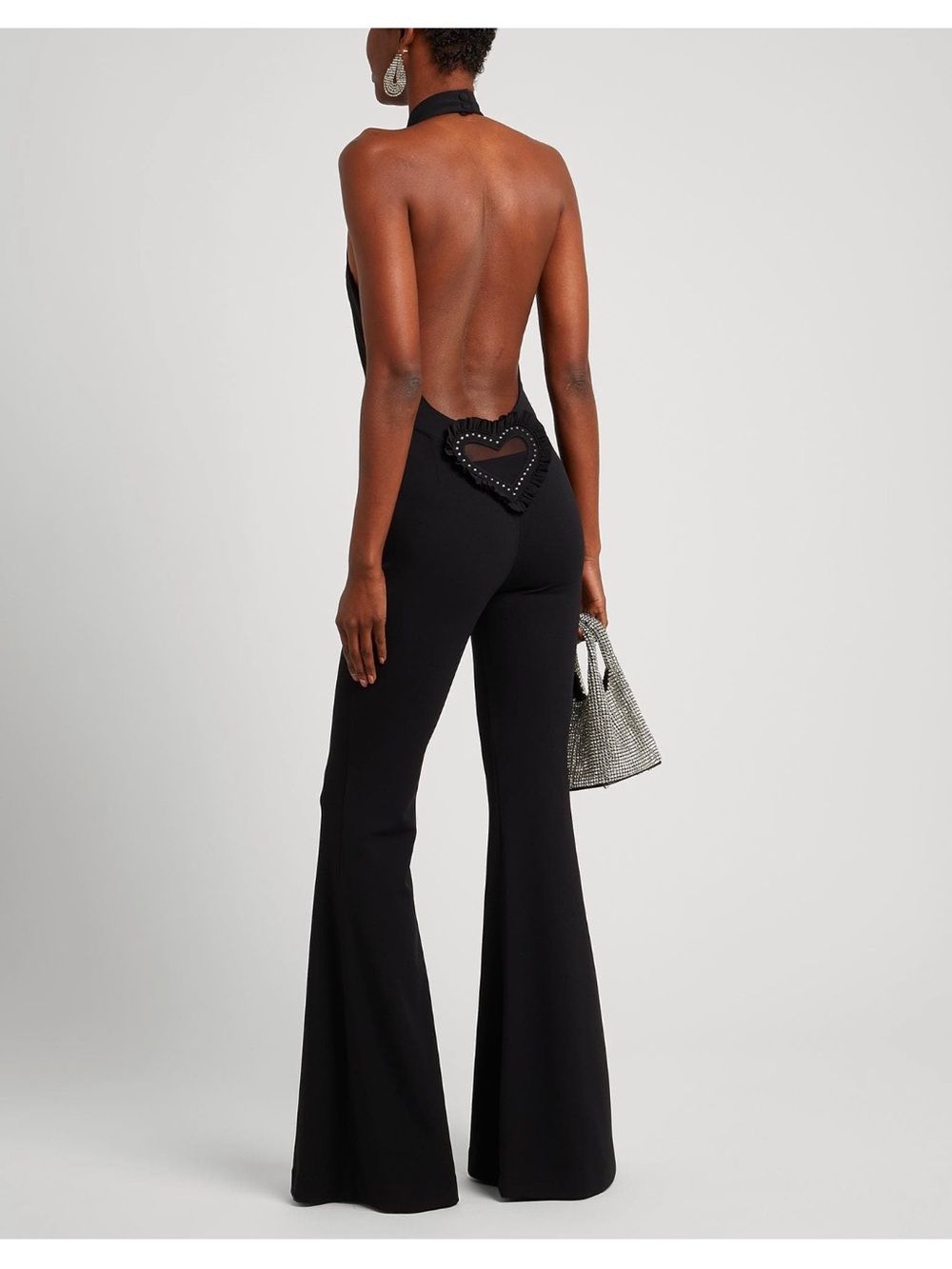 ANIYE BY Black Open Back Heart Cutout Flare jumpsuit Altered XXS/XS Authentic
